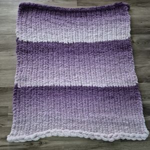 Handmade 36 X 48 Purple and White Knitted Blanket